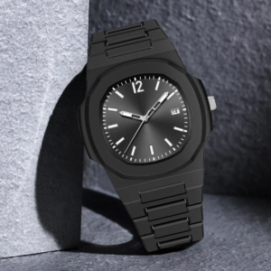 Men's Modern Trendy Quartz Wristwatch Matte Finish 37mm Square Alloy Case Glass Dial Window Stainless Steel Eco-Friendly Sport